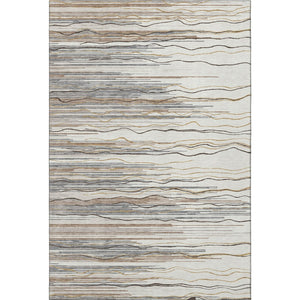 HomeRoots 8' X 10' Stylish Ivory Gray Brown Striped Washable Area Rug - UV Protected, Stain Resistant & Durable 678381