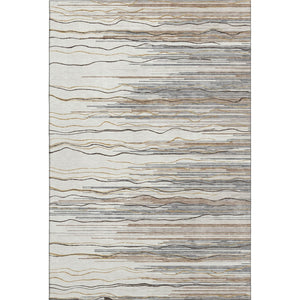 HomeRoots 10' Striped Ivory Gray and Brown Washable Area Rug – UV Protected, Durable, Pet-Friendly Design! 678383