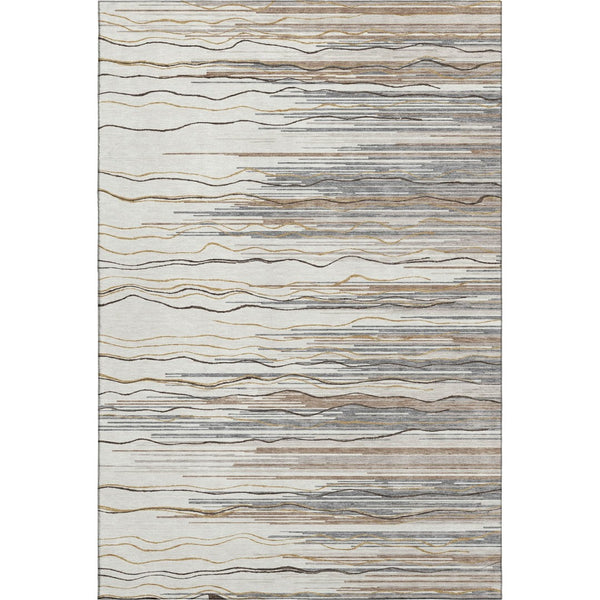 HomeRoots 10' Striped Ivory Gray and Brown Washable Area Rug – UV Protected, Durable, Pet-Friendly Design! 678383