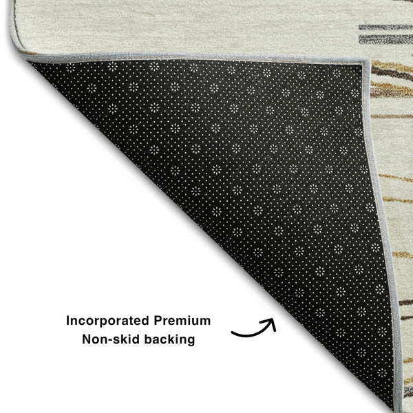 HomeRoots 10' Striped Ivory Gray and Brown Washable Area Rug – UV Protected, Durable, Pet-Friendly Design! 678383
