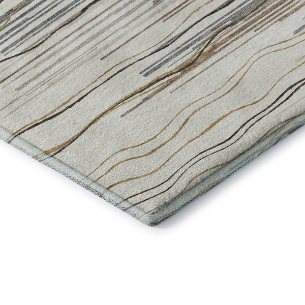 HomeRoots 10' Striped Ivory Gray and Brown Washable Area Rug – UV Protected, Durable, Pet-Friendly Design! 678383