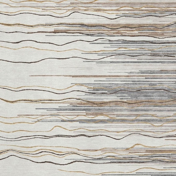 HomeRoots 10' Striped Ivory Gray and Brown Washable Area Rug – UV Protected, Durable, Pet-Friendly Design! 678383