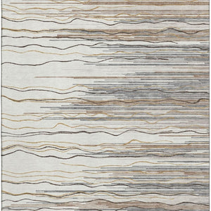 HomeRoots 10' Striped Ivory Gray and Brown Washable Area Rug – UV Protected, Durable, Pet-Friendly Design! 678383