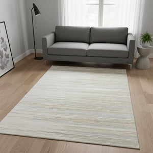 HomeRoots 5' X 8' Linen Beige & Ivory Striped Washable Area Rug - Stain Resistant, UV Protected & Soft Touch! 678385