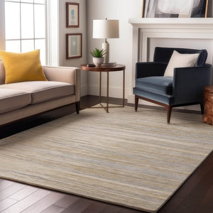 HomeRoots 5' X 8' Linen Beige & Ivory Striped Washable Area Rug - Stain Resistant, UV Protected & Soft Touch! 678385