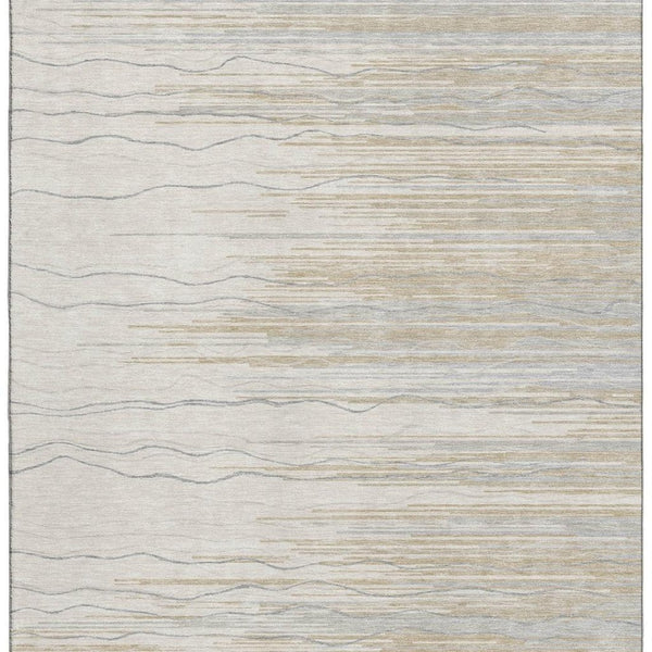 HomeRoots 5' X 8' Linen Beige & Ivory Striped Washable Area Rug - Stain Resistant, UV Protected & Soft Touch! 678385