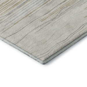 HomeRoots 8' Stylish Linen Beige & Ivory Striped Washable Round Rug with UV Protection for Busy Homes 678386