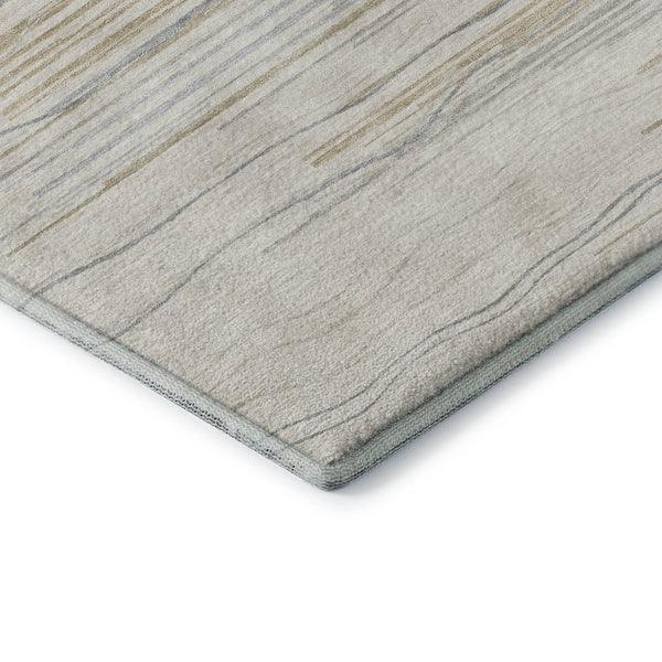 HomeRoots 8' Stylish Linen Beige & Ivory Striped Washable Round Rug with UV Protection for Busy Homes 678386