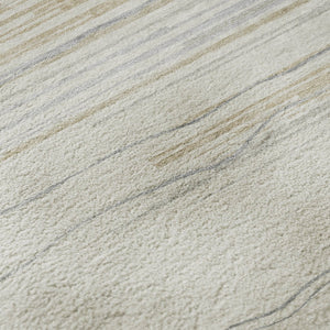 HomeRoots 8' Stylish Linen Beige & Ivory Striped Washable Round Rug with UV Protection for Busy Homes 678386