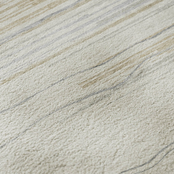 HomeRoots 8' Stylish Linen Beige & Ivory Striped Washable Round Rug with UV Protection for Busy Homes 678386