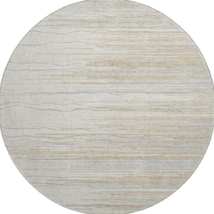 HomeRoots 8' Stylish Linen Beige & Ivory Striped Washable Round Rug with UV Protection for Busy Homes 678386
