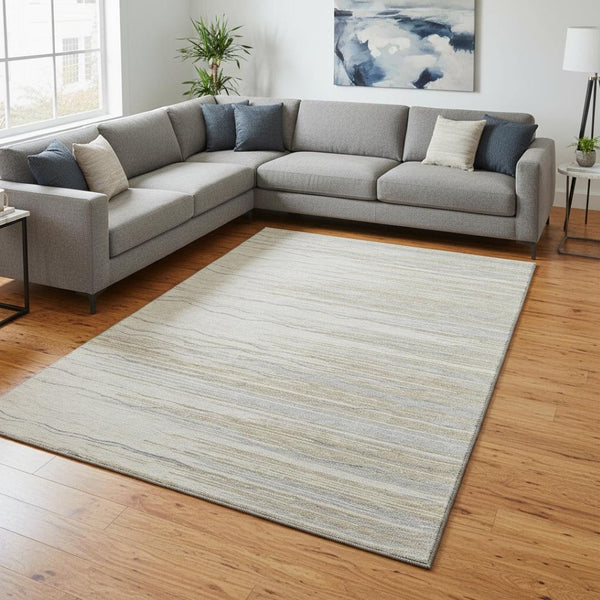 HomeRoots 8' X 10' Linen Beige & Ivory Striped Washable Area Rug - UV Protected, Stain-Resistant, Durable Design 678387