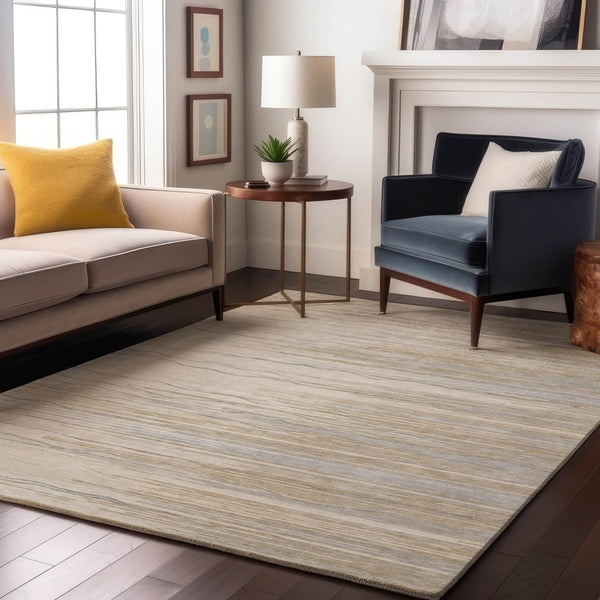 HomeRoots 8' X 10' Linen Beige & Ivory Striped Washable Area Rug - UV Protected, Stain-Resistant, Durable Design 678387