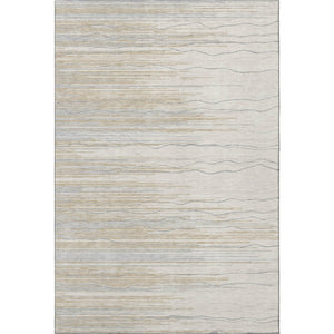 HomeRoots 8' X 10' Linen Beige & Ivory Striped Washable Area Rug - UV Protected, Stain-Resistant, Durable Design 678387