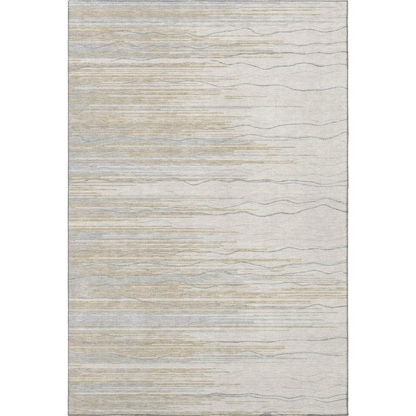 HomeRoots 8' X 10' Linen Beige & Ivory Striped Washable Area Rug - UV Protected, Stain-Resistant, Durable Design 678387