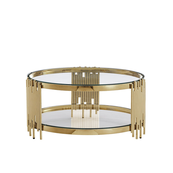 English Elm Gorgeous Golden Metal Coffee Table - Luxurious 35.43" Table With Elegant Design For Any Living Space W1241P244952