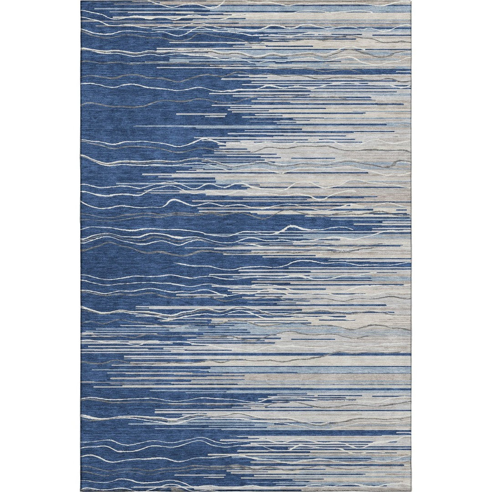 HomeRoots 5' X 8' Navy, Ivory & Gray Striped Area Rug - Washable, UV Protected, Durable for Kids & Pets! 678391
