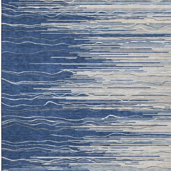 HomeRoots 5' X 8' Navy, Ivory & Gray Striped Area Rug - Washable, UV Protected, Durable for Kids & Pets! 678391