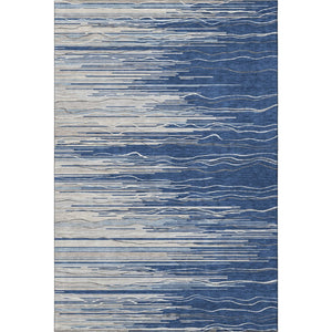 HomeRoots 5' X 8' Navy, Ivory & Gray Striped Area Rug - Washable, UV Protected, Durable for Kids & Pets! 678391