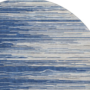 HomeRoots 8' Navy Blue Ivory and Gray Striped Round Rug - Durable, Washable, UV Protected for High-Traffic Areas 678392