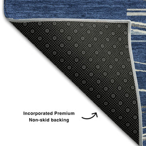 HomeRoots 8' X 10' Navy Blue, Ivory & Gray Striped Area Rug - Durable, Washable, UV-Protected for Everyday Living 678393