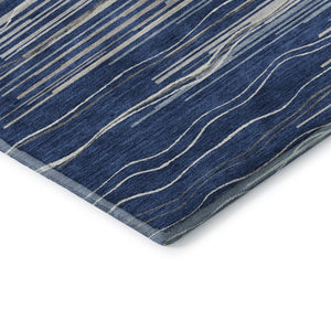 HomeRoots 8' X 10' Navy Blue, Ivory & Gray Striped Area Rug - Durable, Washable, UV-Protected for Everyday Living 678393