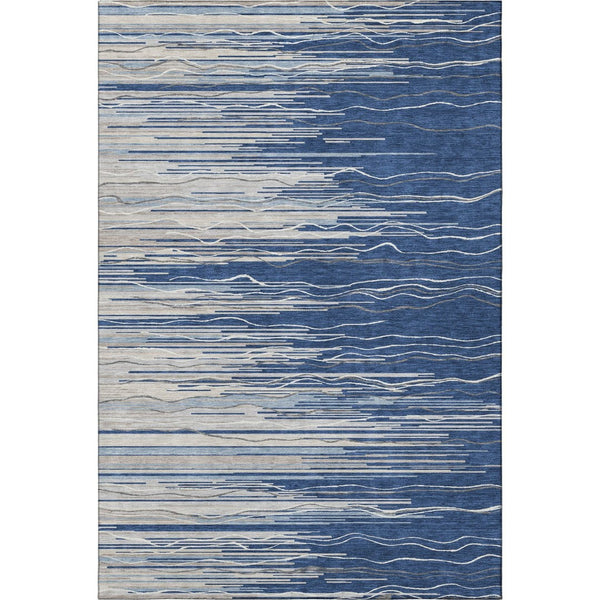 HomeRoots 8' X 10' Navy Blue, Ivory & Gray Striped Area Rug - Durable, Washable, UV-Protected for Everyday Living 678393