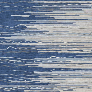 HomeRoots 9' X 12' Navy Blue, Ivory & Gray Striped Washable Area Rug - Durable, UV Protected for Homes with Kids 678394