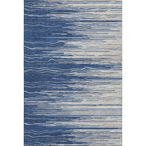 HomeRoots 10' Navy Blue, Ivory & Gray Striped Washable Area Rug – Durable, UV Protected & Stain Resistant! 678395