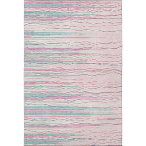 HomeRoots 5' Stylish Pink, Gray & Teal Striped Washable Area Rug - UV Protected, Stain Resistant & Soft! 678397