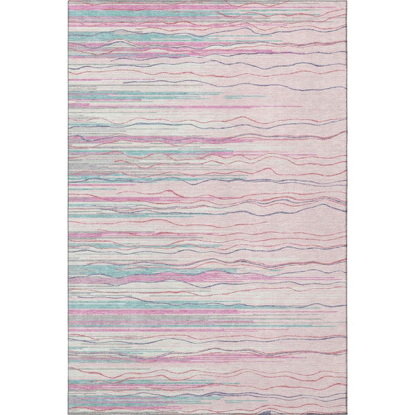 HomeRoots 5' Stylish Pink, Gray & Teal Striped Washable Area Rug - UV Protected, Stain Resistant & Soft! 678397