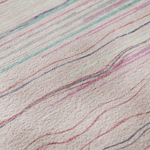 HomeRoots 8' Washable Round Rug in Pink, Gray & Teal Stripes - Durable, UV-Protected, Perfect for High-Traffic Areas 678398