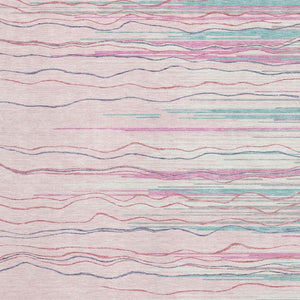 HomeRoots 8' X 10' Stylish Pink, Gray, and Teal Striped Washable Area Rug with UV Protection for Homes 678399