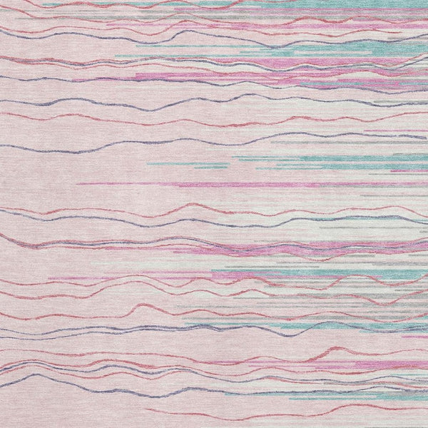HomeRoots 8' X 10' Stylish Pink, Gray, and Teal Striped Washable Area Rug with UV Protection for Homes 678399