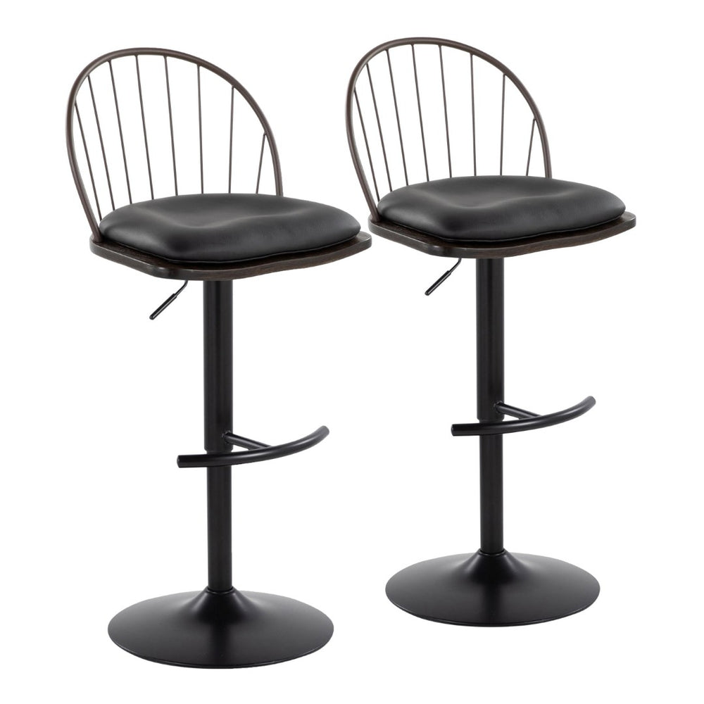English Elm Adjustable Swivel Barstools Farmhouse Spindle Back Faux Leather Seat Set of 2 B202S01002