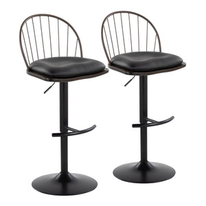 English Elm Adjustable Swivel Barstools Farmhouse Spindle Back Faux Leather Seat Set of 2 B202S01002