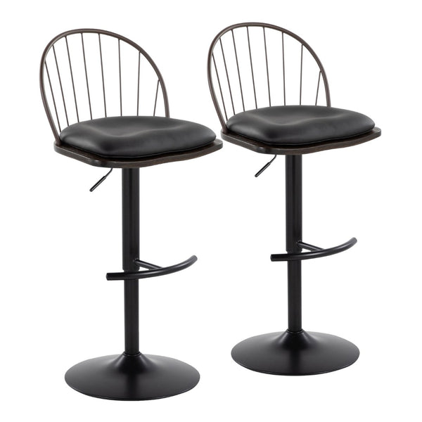 English Elm Adjustable Swivel Barstools Farmhouse Spindle Back Faux Leather Seat Set of 2 B202S01002