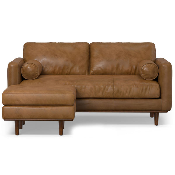 English Elm Morrison Caramel Brown 72" Leather Sofa & Ottoman Set — Mid-Century Modern, Feather-Filled Comfort B136P199199