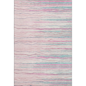 HomeRoots 10' X 14' Washable Pink, Gray & Teal Striped Area Rug with UV Protection for Busy Homes & Kids 678401