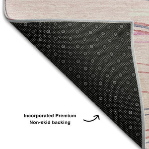 HomeRoots 10' X 14' Washable Pink, Gray & Teal Striped Area Rug with UV Protection for Busy Homes & Kids 678401