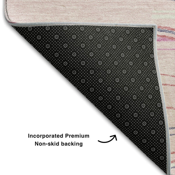 HomeRoots 10' X 14' Washable Pink, Gray & Teal Striped Area Rug with UV Protection for Busy Homes & Kids 678401