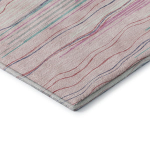 HomeRoots 10' X 14' Washable Pink, Gray & Teal Striped Area Rug with UV Protection for Busy Homes & Kids 678401