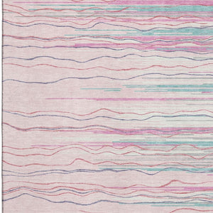 HomeRoots 10' X 14' Washable Pink, Gray & Teal Striped Area Rug with UV Protection for Busy Homes & Kids 678401