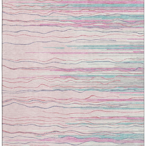 HomeRoots 10' X 14' Washable Pink, Gray & Teal Striped Area Rug with UV Protection for Busy Homes & Kids 678401