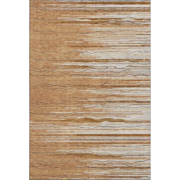 HomeRoots 5' X 8' Washable Area Rug in Rust, Ivory & Gold Stripes - UV Protected, Stain Resistant, Durable Design 678403