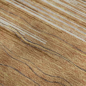 HomeRoots 5' X 8' Washable Area Rug in Rust, Ivory & Gold Stripes - UV Protected, Stain Resistant, Durable Design 678403