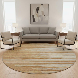 HomeRoots 8' Washable Round Rug in Rust, Ivory & Gold Stripes – UV Protected, Stain Resistant, Durable Design 678404