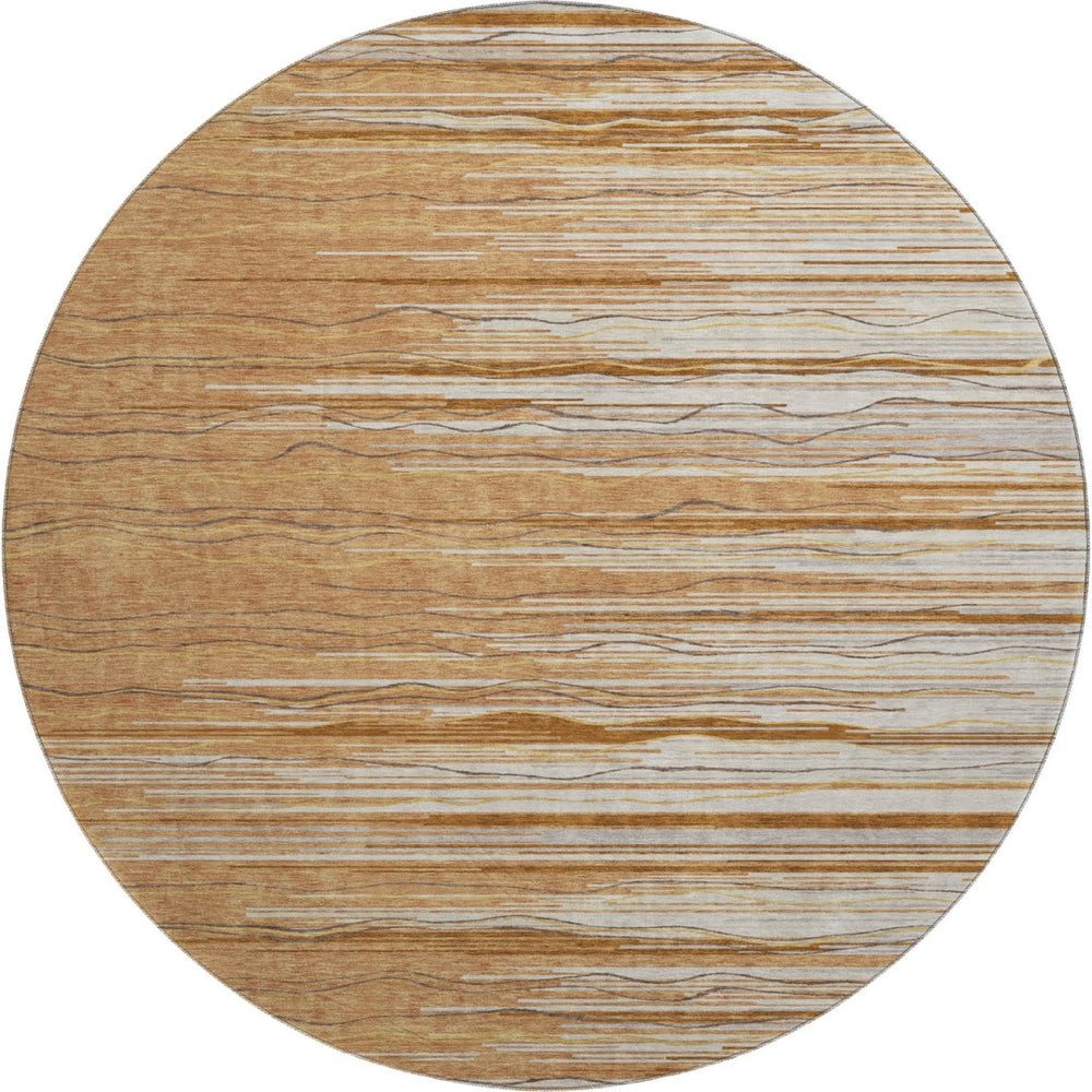 HomeRoots 8' Washable Round Rug in Rust, Ivory & Gold Stripes – UV Protected, Stain Resistant, Durable Design 678404