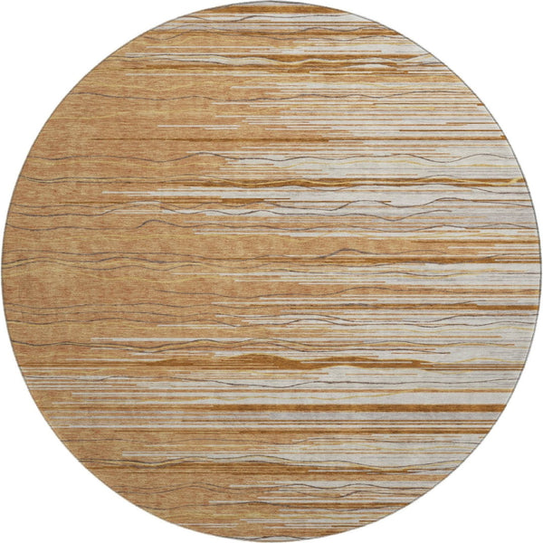 HomeRoots 8' Washable Round Rug in Rust, Ivory & Gold Stripes – UV Protected, Stain Resistant, Durable Design 678404