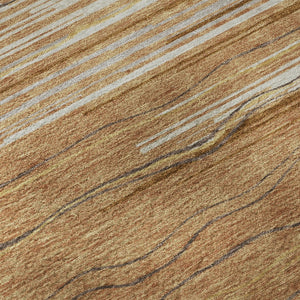 HomeRoots 8' Washable Round Rug in Rust, Ivory & Gold Stripes – UV Protected, Stain Resistant, Durable Design 678404
